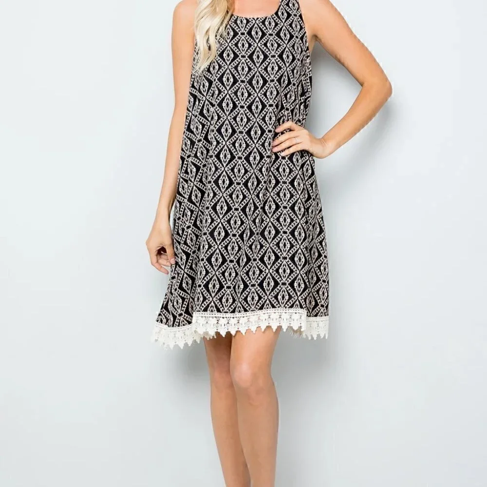 Everleigh Black & Cream Damask Dress - L - Picture 5 of 7